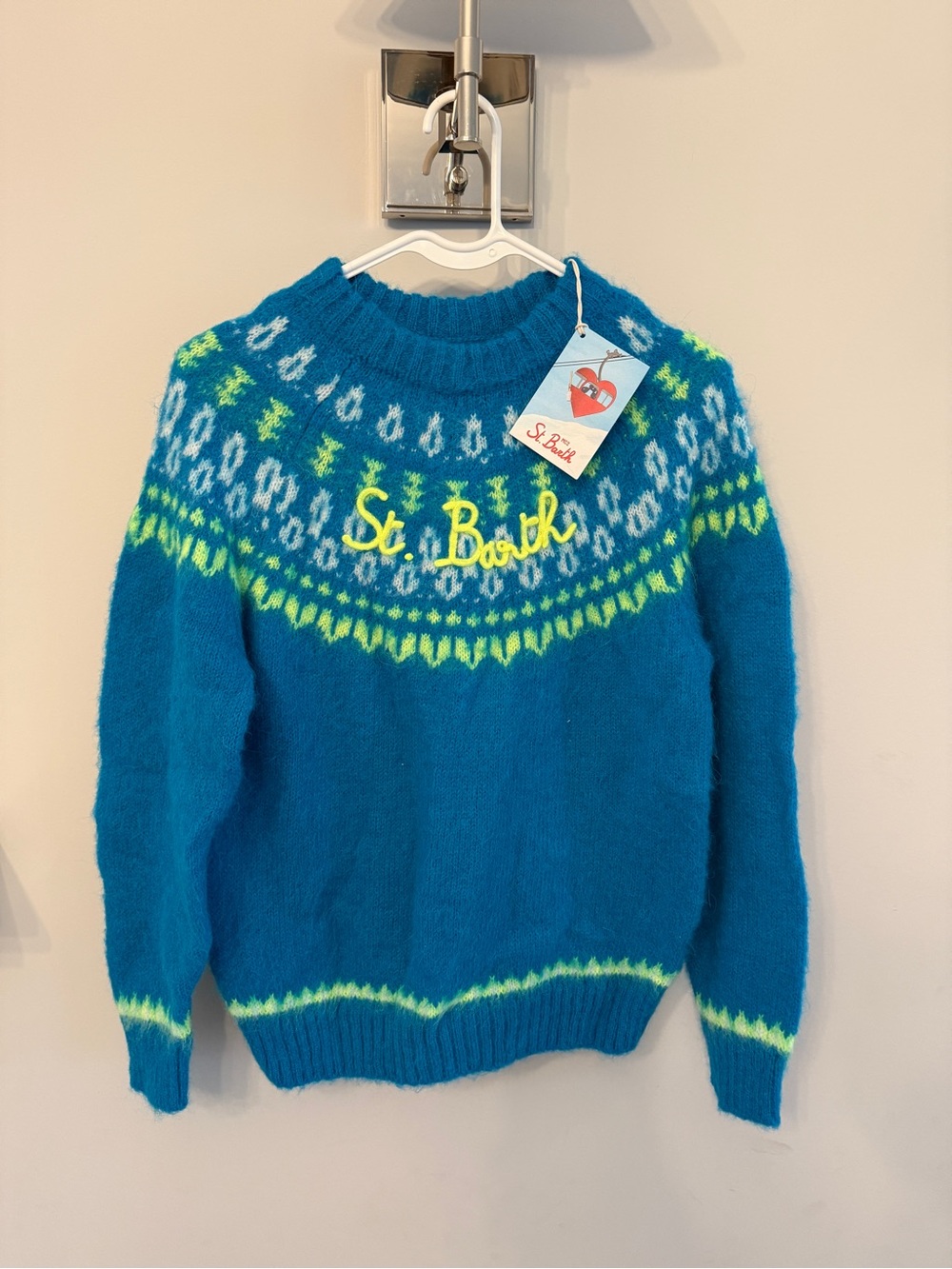 MC2 Saint Barth Teal Fair Isle Sweater with Lime and Light Blue Accents